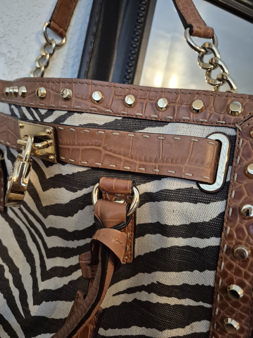Michael Kors Large Brown Leather-Trim Zebra Print Tote. Nice & Clean Condition. - Picture 2 of 7